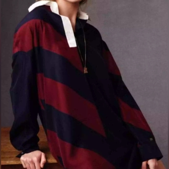 Tommy Hilfiger Icons Rugby Shirtdress Navy/Burgundy Size M NWT MSRP $119 - Picture 4 of 12